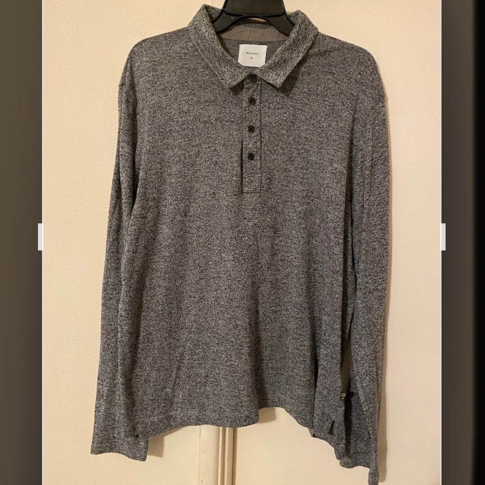 Billy Reid Long Sleeve Shirt XL Light Grey Collared Peru Super soft 1/4 Button